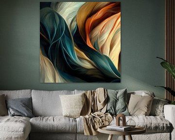 "Dansen met kleur", abstract botanisch schilderij van Studio Allee