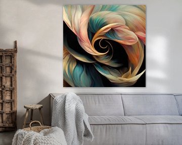 "Dansen met kleur", abstract botanisch schilderij van Studio Allee