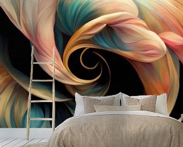 "Dansen met kleur", abstract botanisch schilderij van Studio Allee