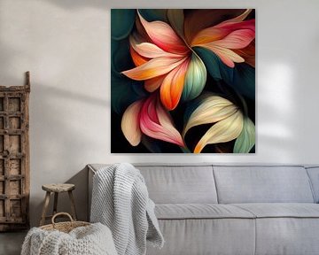 "Dansen met kleur", abstract botanisch schilderij van Studio Allee