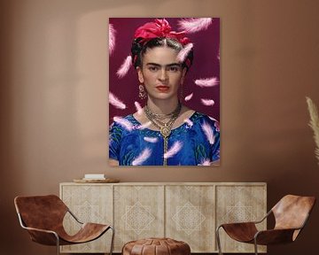 Kahlo- Pink feathers van Digital Art Studio