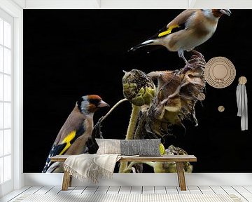 Putters op zonnebloem van Danny Slijfer Natuurfotografie