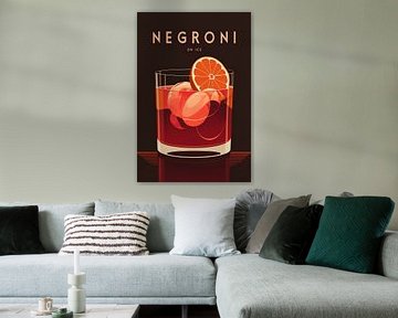 Es ist Zeit für Cocktails! Ein Negroni auf Eis wie ein altes Art-Déco-Poster