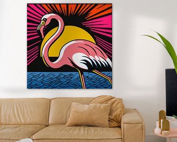 Pop Art Flamingo bei Sonnenuntergang von Roger VDB