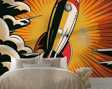 Zum Mond! Pop Art Rocket - Vintage-Poster nach Roy Lichtenstein von Roger VDB