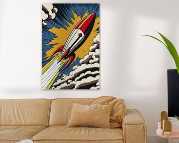 Zum Mond! Pop Art Rocket - Vintage-Poster nach Roy Lichtenstein von Roger VDB