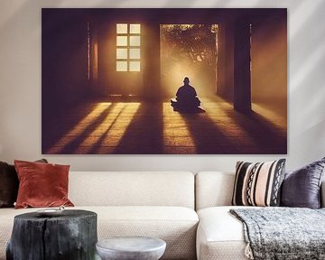 Silhouette of a monk in a temple Illustration by Animaflora PicsStock