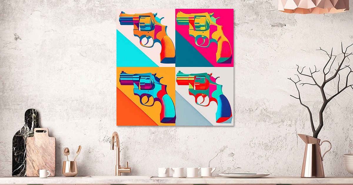 Vintage Waffen Leinwand Druck - Wandbild Pistolen Munition Dekoration