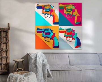 Pop Art lithografie van revolvers in de stijl van Andy Warhol van Roger VDB
