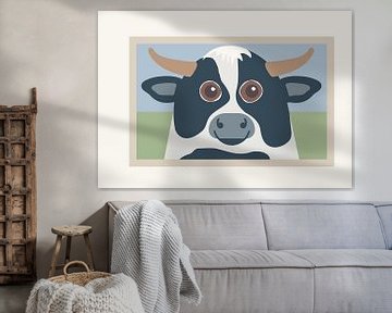 Happy Holstein Friesian cow in pasture by DE BATS designs