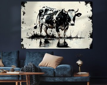 Holsteiner koe in de modder in ink blot stijl van Zeger Knops