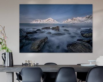 Nacht boven Skaksanden-strand - Mooie Lofoten van Rolf Schnepp