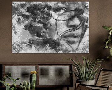 Mia. Abstract zwart-wit portret in retrostijl van een mooie vrouw van Dina Dankers