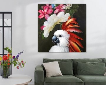 schöner Kakadu umgeben von Blumen von Gelissen Artworks