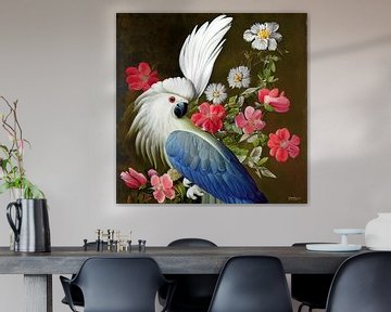 Kakadu umgeben von Blumen von Gelissen Artworks