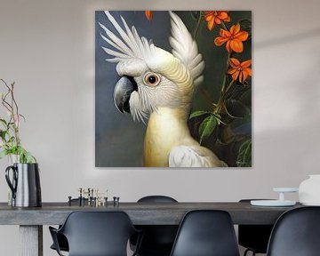 cockatoo with flowers by Gelissen Artworks