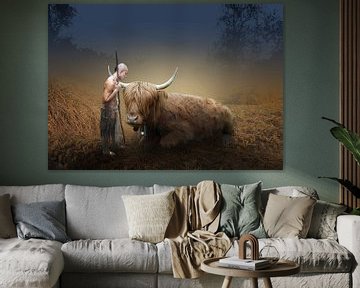 Old warrior with his Scottish highlander by Bert Hooijer