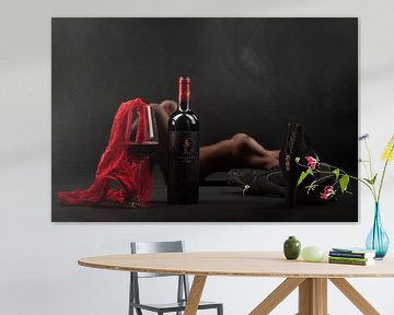 Red wine and lingerie van Leo van Valkenburg