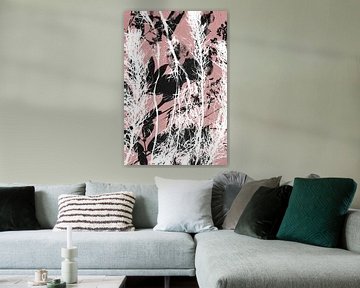 Cyanotype botanische print met roze en zwarte details van Studio Allee