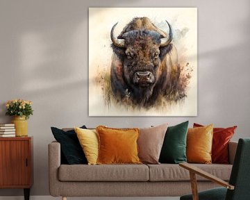 Bison in Aquarell von Carla van Zomeren