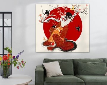 Geisha et ses oiseaux sur Gisela- Art for You