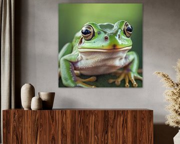 green frog on a leaf illustration by Animaflora PicsStock