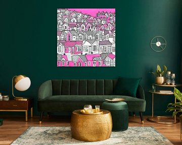 City in pink black and white by Lily van Riemsdijk - Art Prints with Color