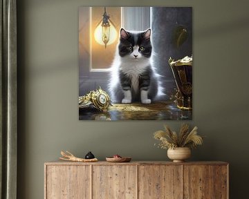 kat op een tafel van Gelissen Artworks