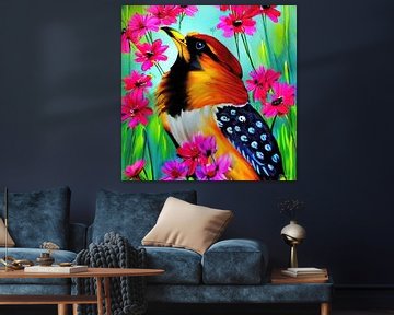 vogeltje tussen de bloemen van Gelissen Artworks