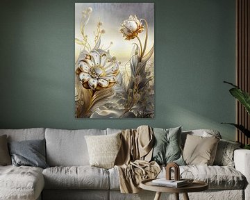 Goud- en zilverkleurige winterbloemen 3 van Joost Bolten