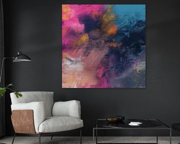 Abstract in roze, geel, oranje en blauwtinten van Studio Allee