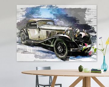 Mercedes Benz Oldtimer (Aquarellfarbe) von Bert Hooijer