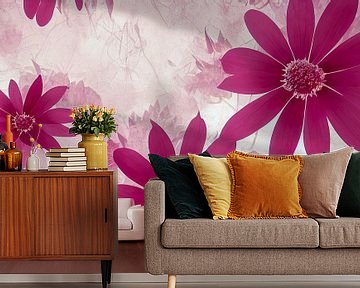 modernes Wohnzimmer  der Blumen Tapete von Animaflora PicsStock
