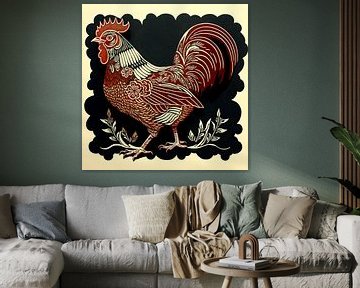Red cockerel by Vlindertuin Art