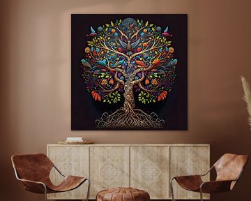 Folkloric tree of life by Vlindertuin Art