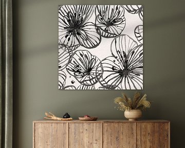 Moderne abstracte botanische Zwarte aquarel bloemen van Dina Dankers