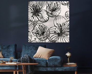 Modern abstract botanical black watercolor flowers by Dina Dankers