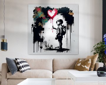 Pop Art Banksy, jongen met een hart. Digitale straatkunst
