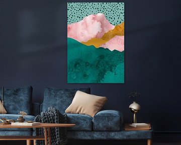 Collage: kleurrijk, abstract landschap. van Studio Allee