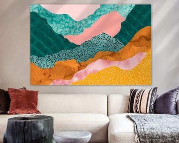 Collage: abstrakte Landschaft in frischen Farben. Boho-Stil. von Studio Allee