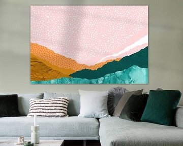 Collage: abstract landschap in frisse kleuren. Boho stijl. van Studio Allee