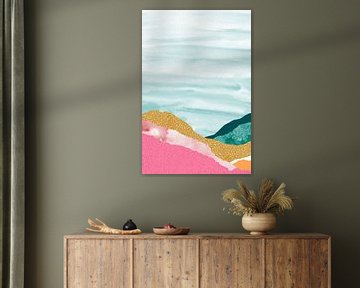 Collage: abstract landschap in frisse kleuren. Boho stijl. van Studio Allee
