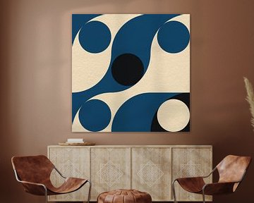 Modern abstract minimalist art with geometric shapes in blue, white and black by Dina Dankers