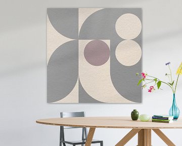 Modern abstract minimalist art with geometric shapes in grey, pink and white by Dina Dankers