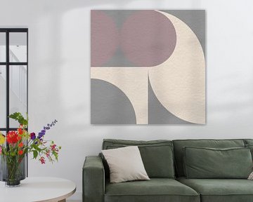 Moderne abstracte minimalistische kunst met geometrische vormen in grijs, paars en wit van Dina Dankers