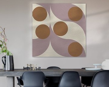 Moderne abstracte minimalistische kunst met geometrische vormen in roze, wit en goud van Dina Dankers