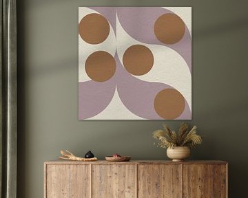 Modern abstract minimalist art with geometric shapes in pink, white and gold by Dina Dankers