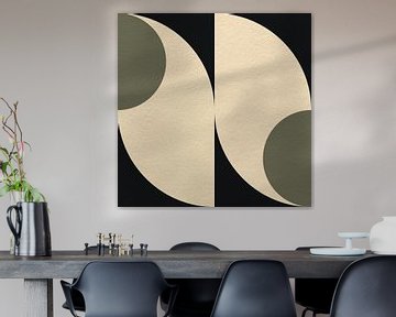 Moderne abstracte minimalistische kunst met geometrische vormen in groen, zwart en wit van Dina Dankers