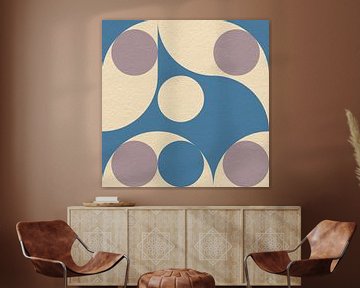 Moderne abstracte minimalistische kunst met geometrische vormen in blauw, roze en wit van Dina Dankers