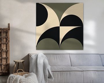 Moderne abstracte minimalistische kunst met geometrische vormen in zwart, wit en groen van Dina Dankers